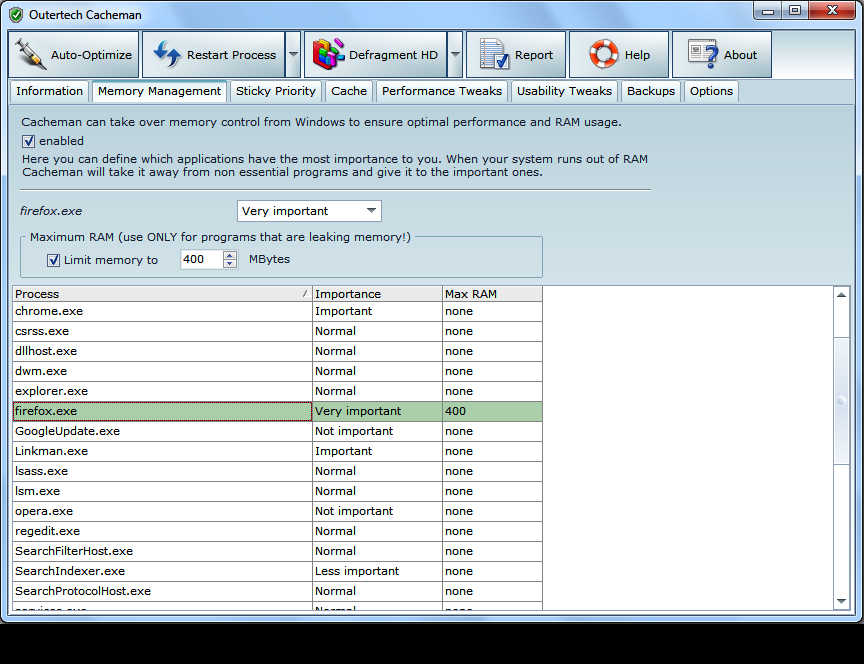 Free Memory Cache Vista