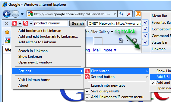 Internet Explorer Toolbar configuration